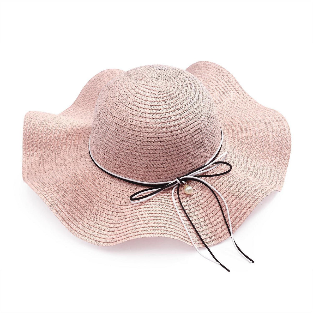 Damen Strohhut Faltbar mit Krempe & Schleife – Rosa Sommerhut
