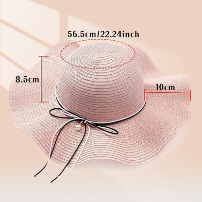 Damen Strohhut Faltbar mit Krempe & Schleife – Rosa Sommerhut