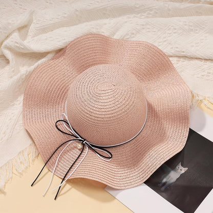 Damen Strohhut Faltbar mit Krempe & Schleife – Rosa Sommerhut