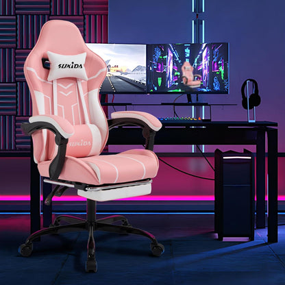 Gaming Stuhl mit Fußstütze, Ergonomisch verstellbarer