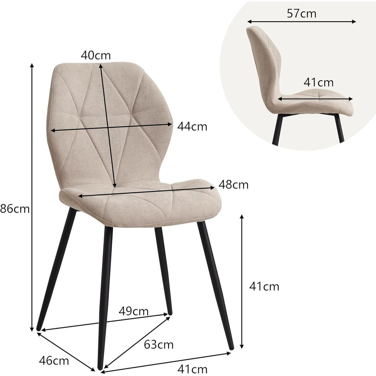 4er-Set Esszimmerstühle Leinenstoff, Beige, Gepolstert & Komfortabel