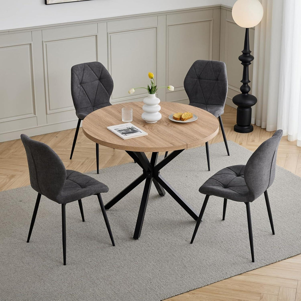 8 Esszimmerstühle Leinen-Diamant Dunkelgrau, Komfort & Design