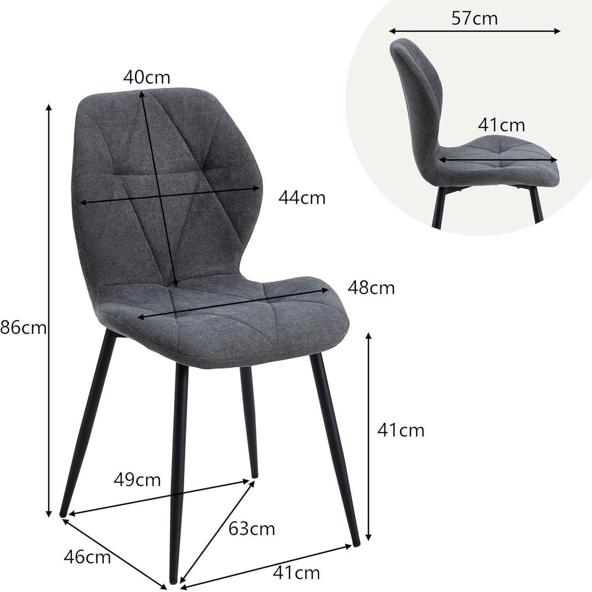 8 Esszimmerstühle Leinen-Diamant Dunkelgrau, Komfort & Design