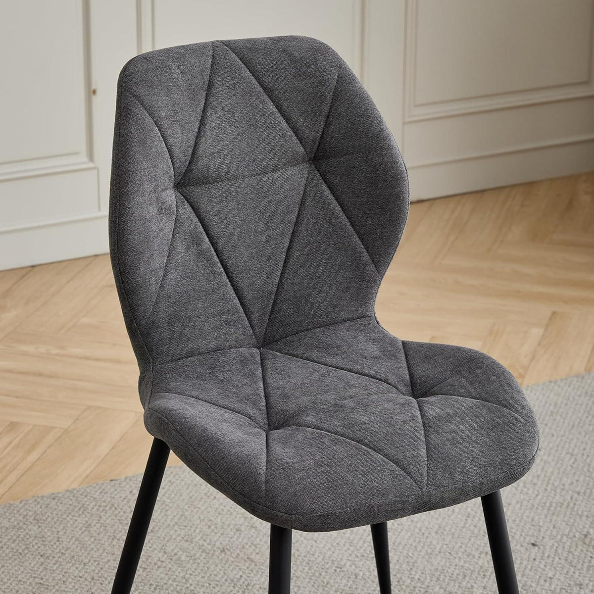 8 Esszimmerstühle Leinen-Diamant Dunkelgrau, Komfort & Design