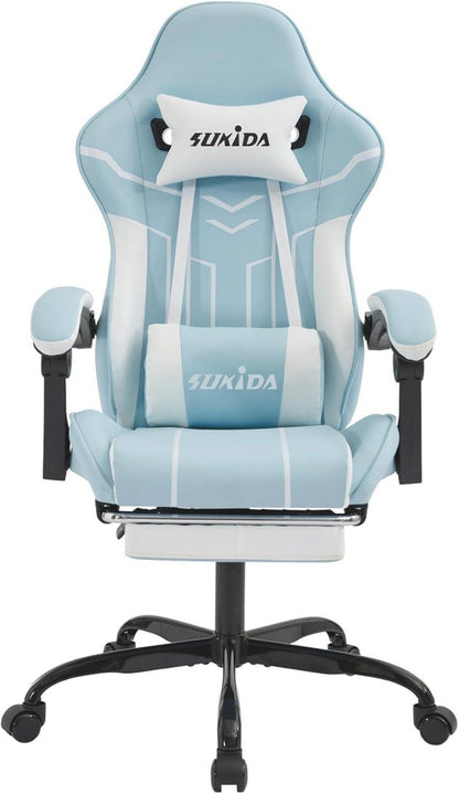 Ergonomischer Gaming Stuhl mit Fußstütze Bluewhite