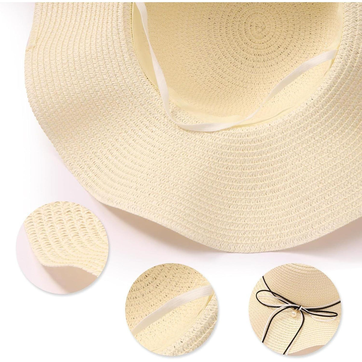 Damen Strohhut Faltbar mit Krempe & Schleife – Sommer & Strand
