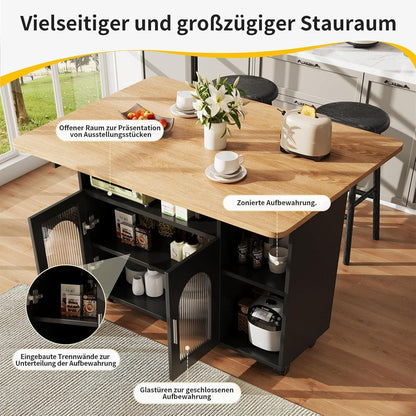 Moderne Kücheninsel mit Stauraum & klappbarem Tisch
