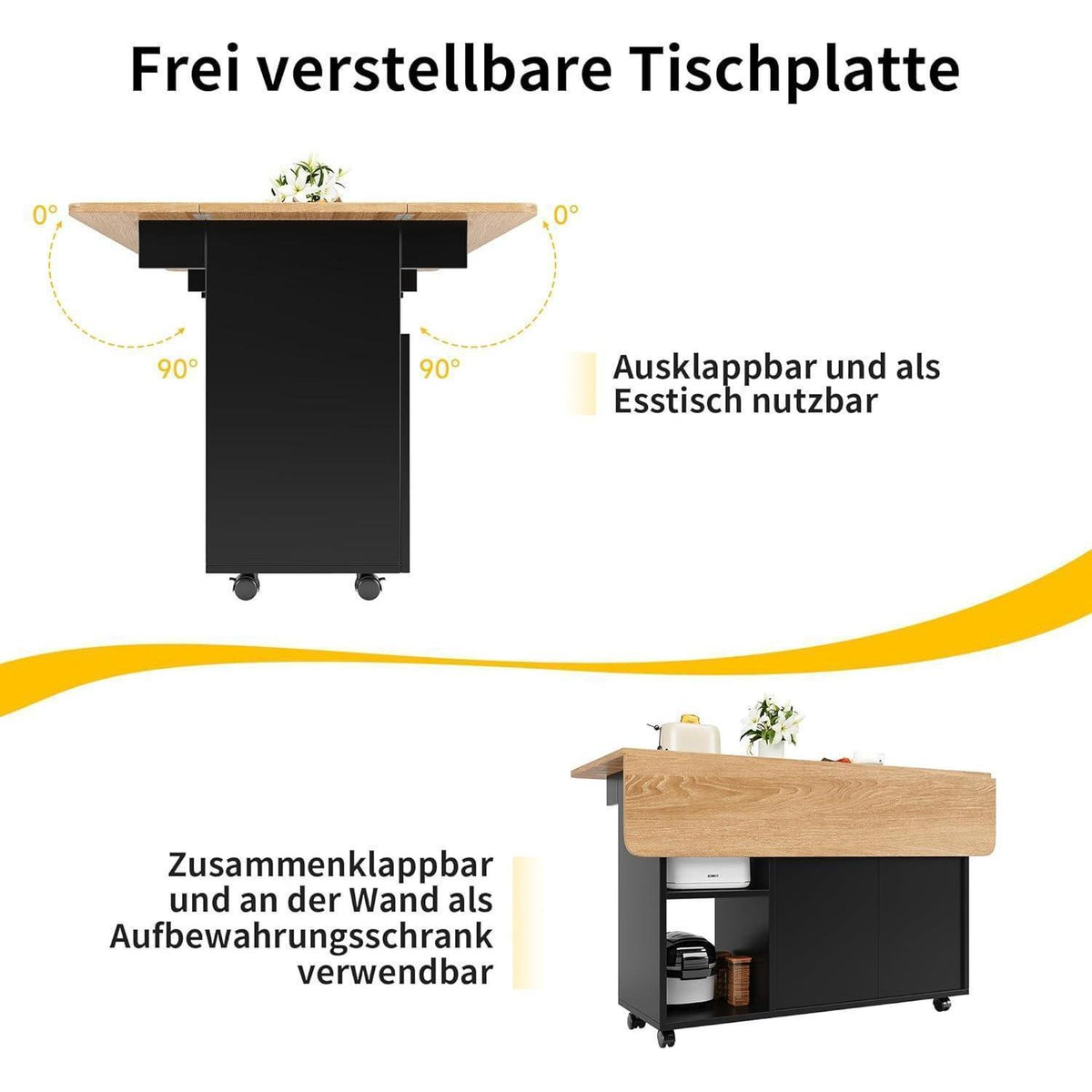 Moderne Kücheninsel mit Stauraum & klappbarem Tisch