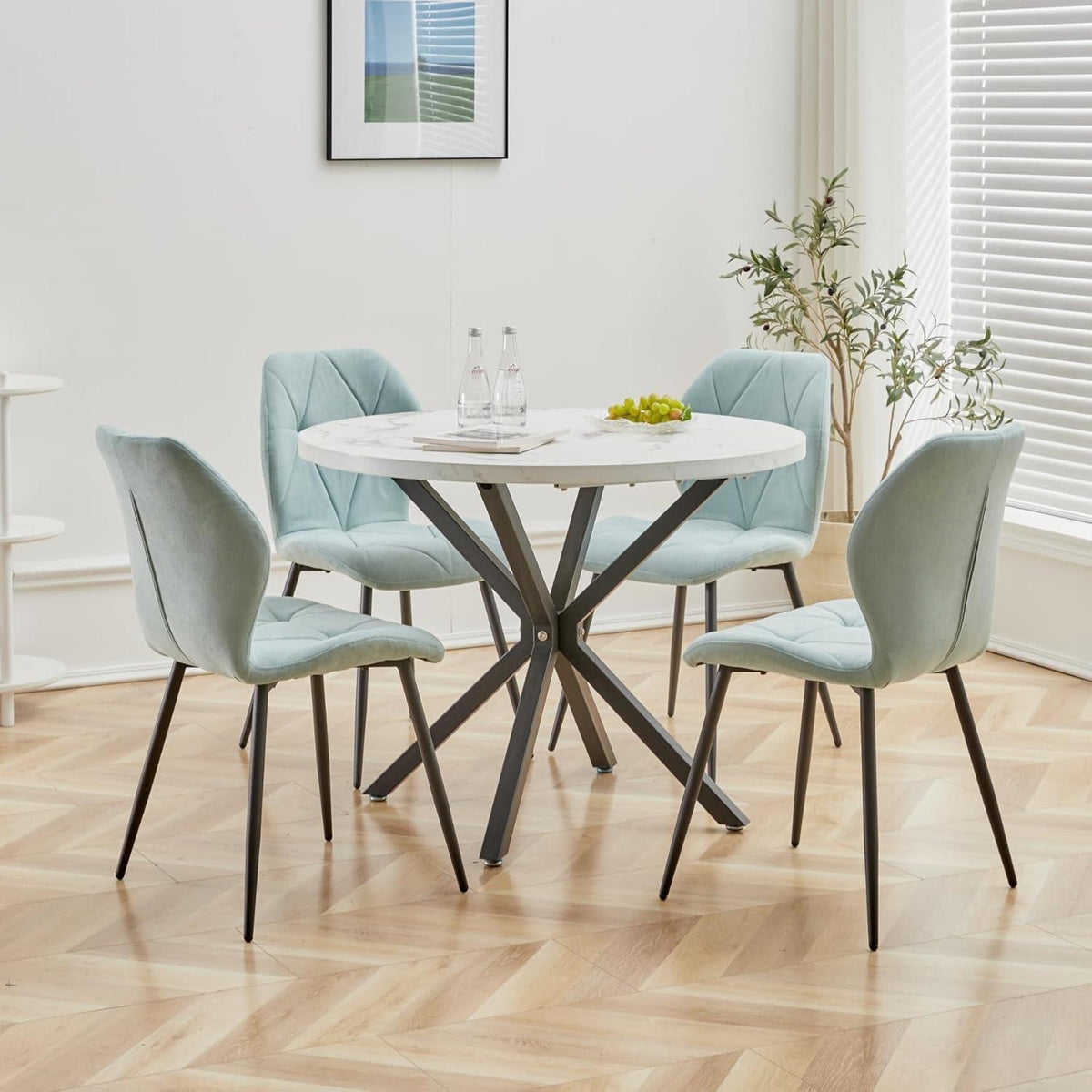 8 Esszimmerstühle Leinen Mintgrün, Gepolstert & Komfortabel