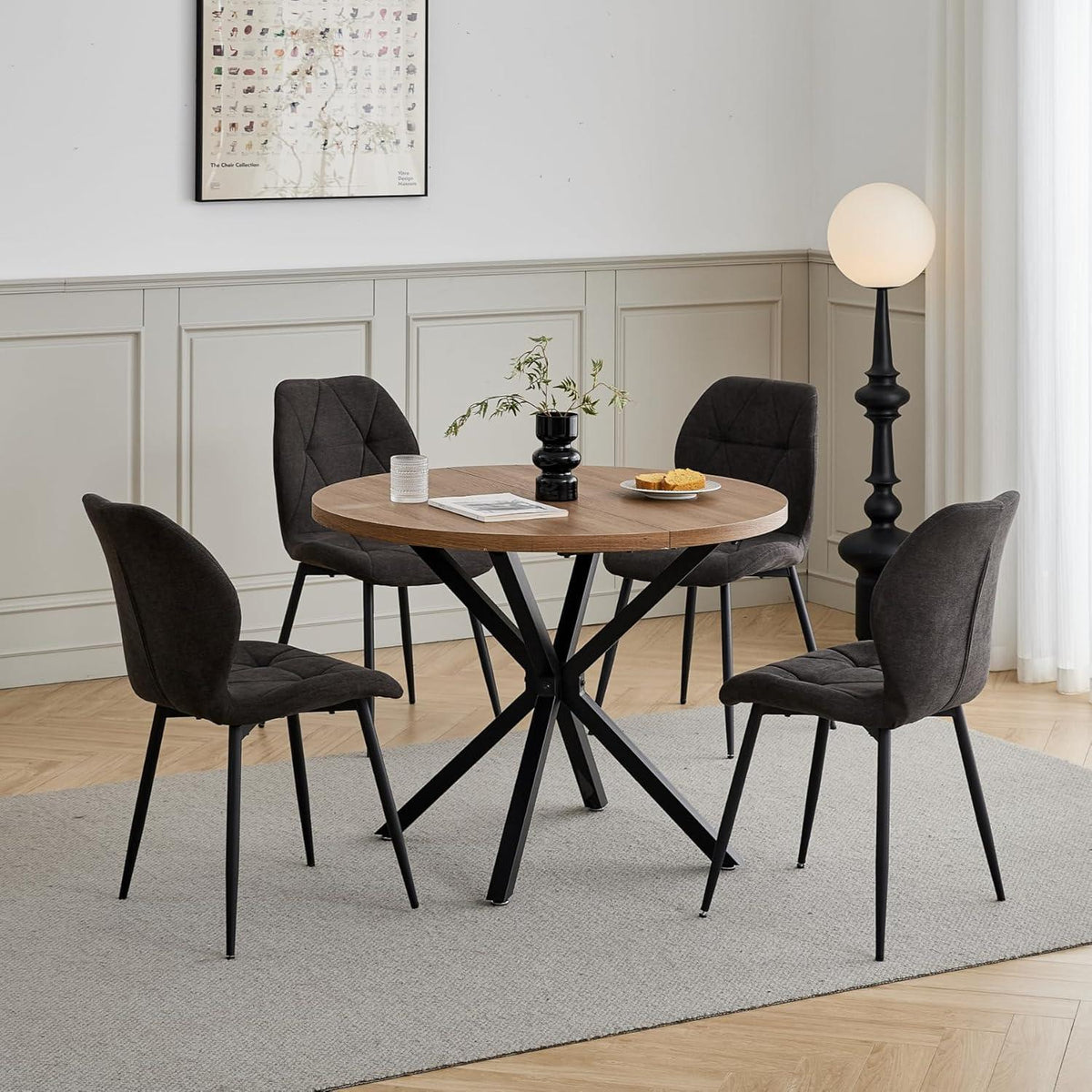 8 Esszimmerstühle Leinen-Diamantgewebe, gepolstert & bequem