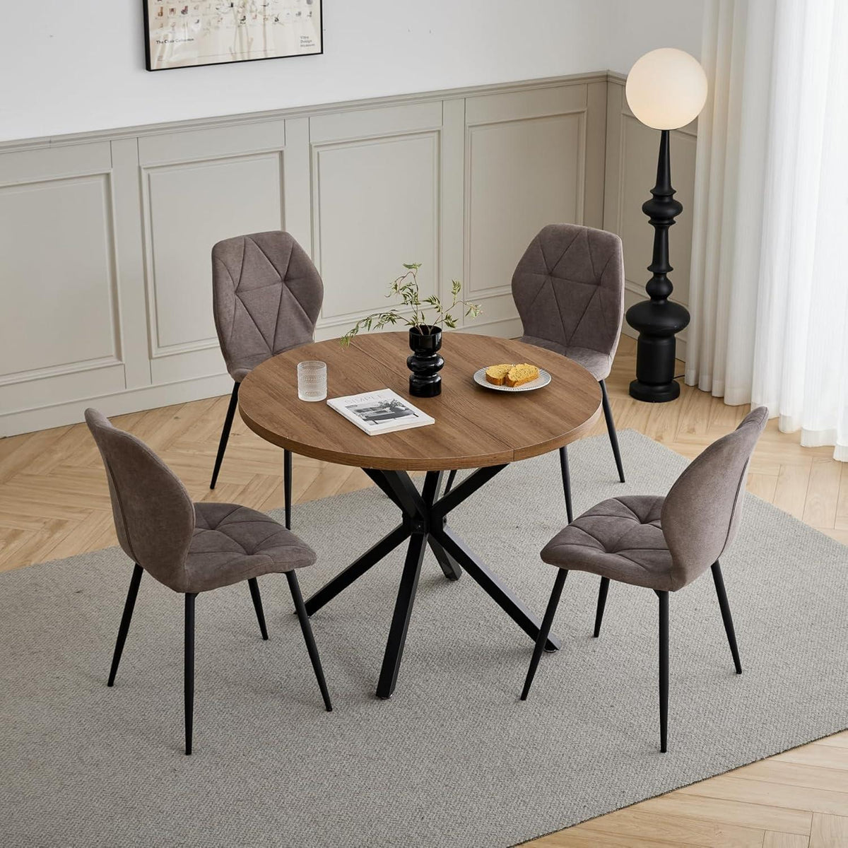 8 Esszimmerstühle Leinen Braun, Gepolstert & Komfortabel