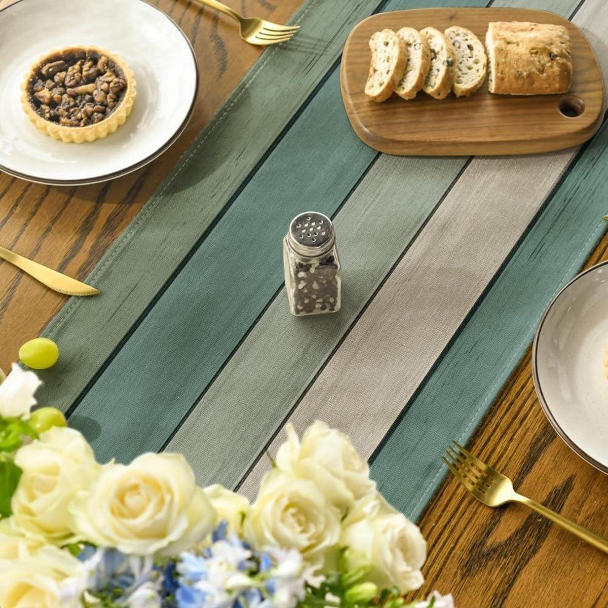 Tischläufer Wasser Grün Antik Rustikal Holz 40x140 cm
