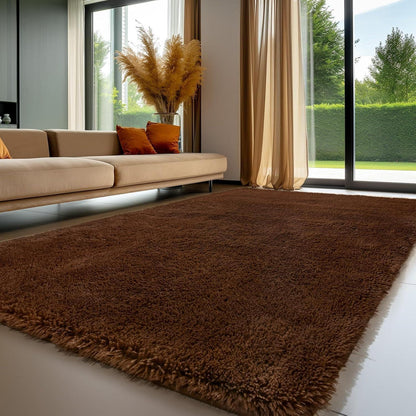 Flauschiger Hochflor Teppich Braun 160x230 – Wohnzimmer, Schlafzimmer & Kinderzimmer