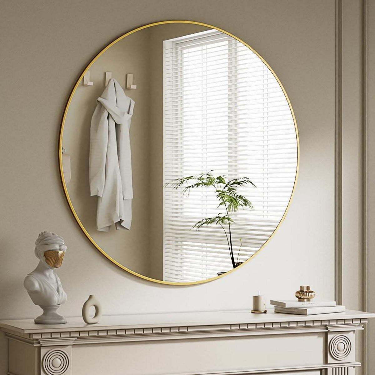 Runder Wandspiegel 90cm mit Gold Aluminiumrahmen