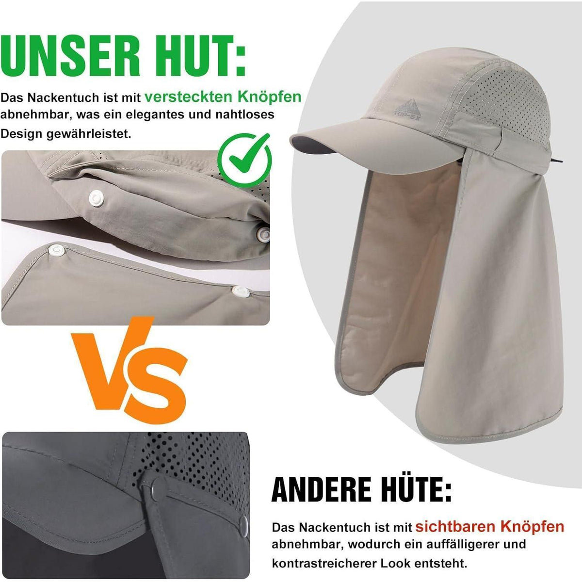 Baseball Cap Herren XL/XXL mit Nackenklappe & UV-Schutz