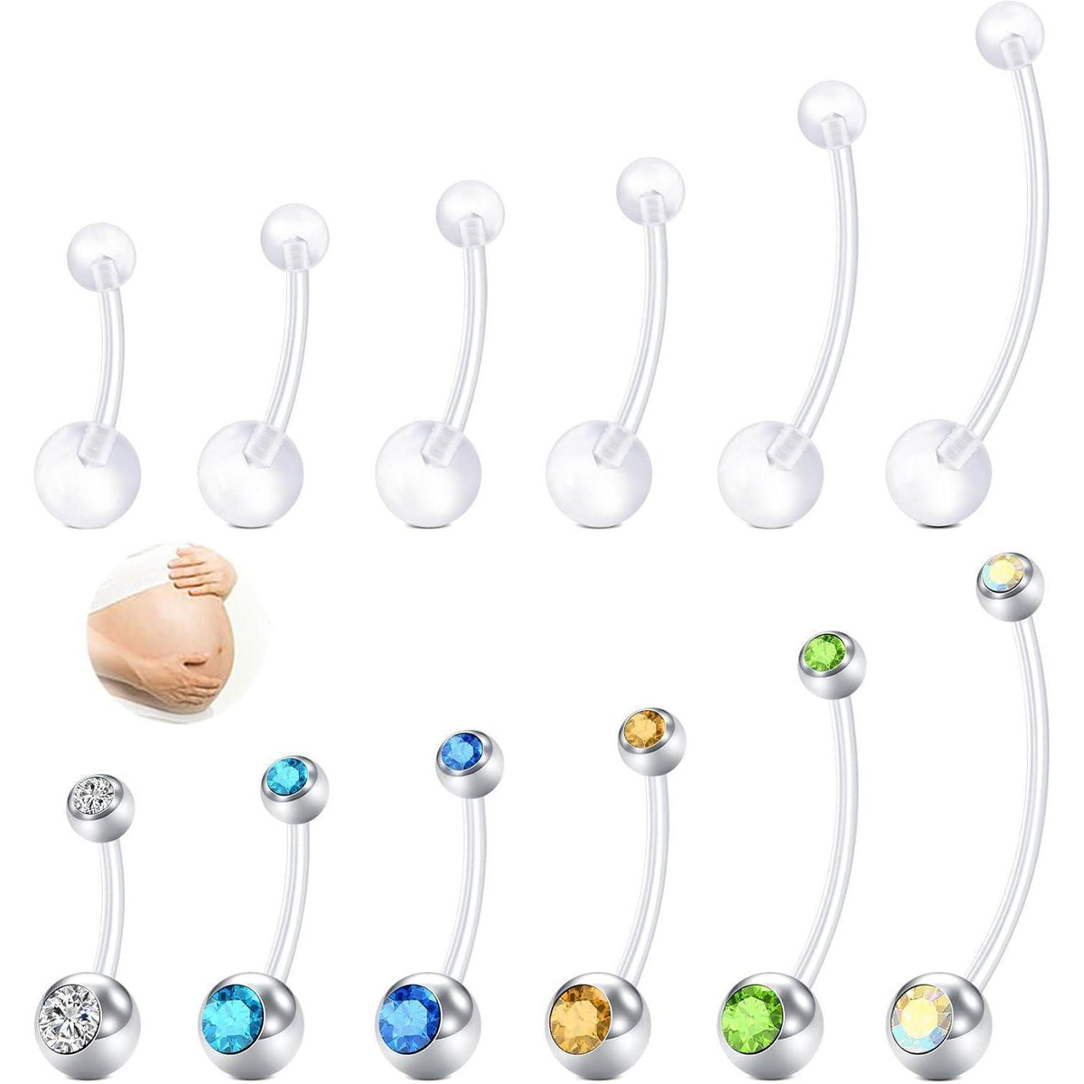 Schwangerschafts Bauchnabelstecker 14G Silber Flexibel Klar