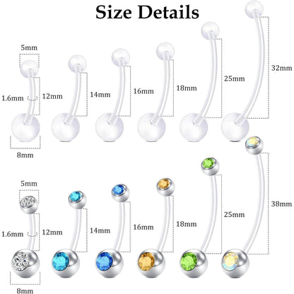 Schwangerschafts Bauchnabelstecker 14G Silber Flexibel Klar