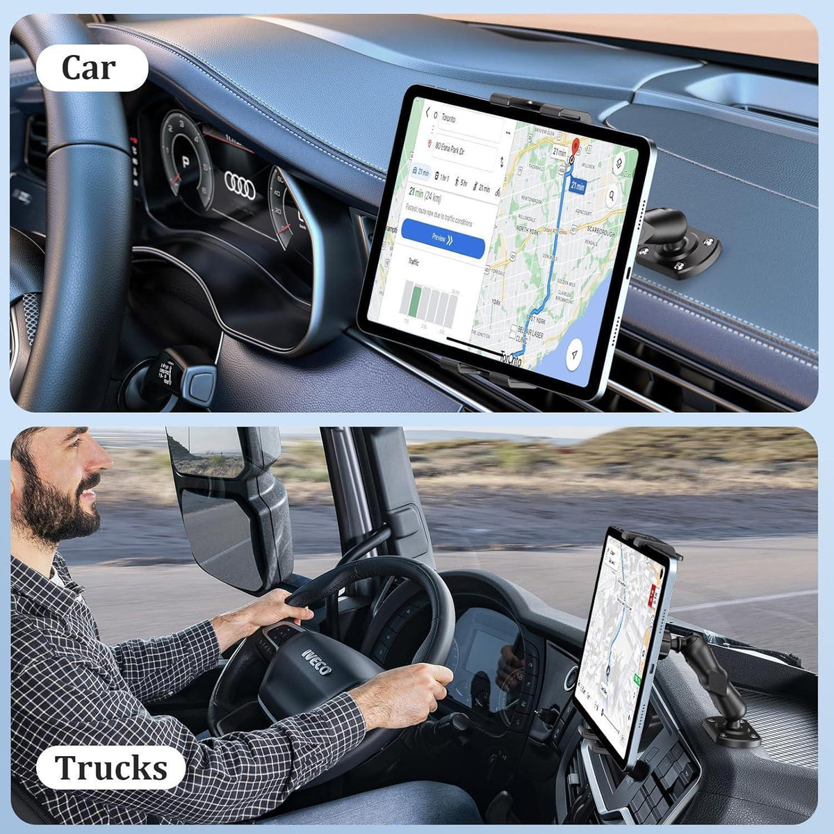 Tablethalter Auto 360° Drehung, Ausziehbar & Stabil