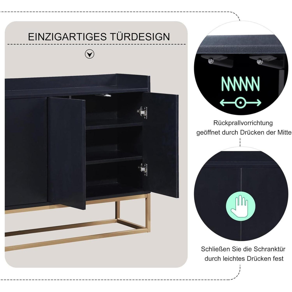 Modernes Sideboard mit 4 Türen – Schwarz, Minimalistisch & Vielseitig