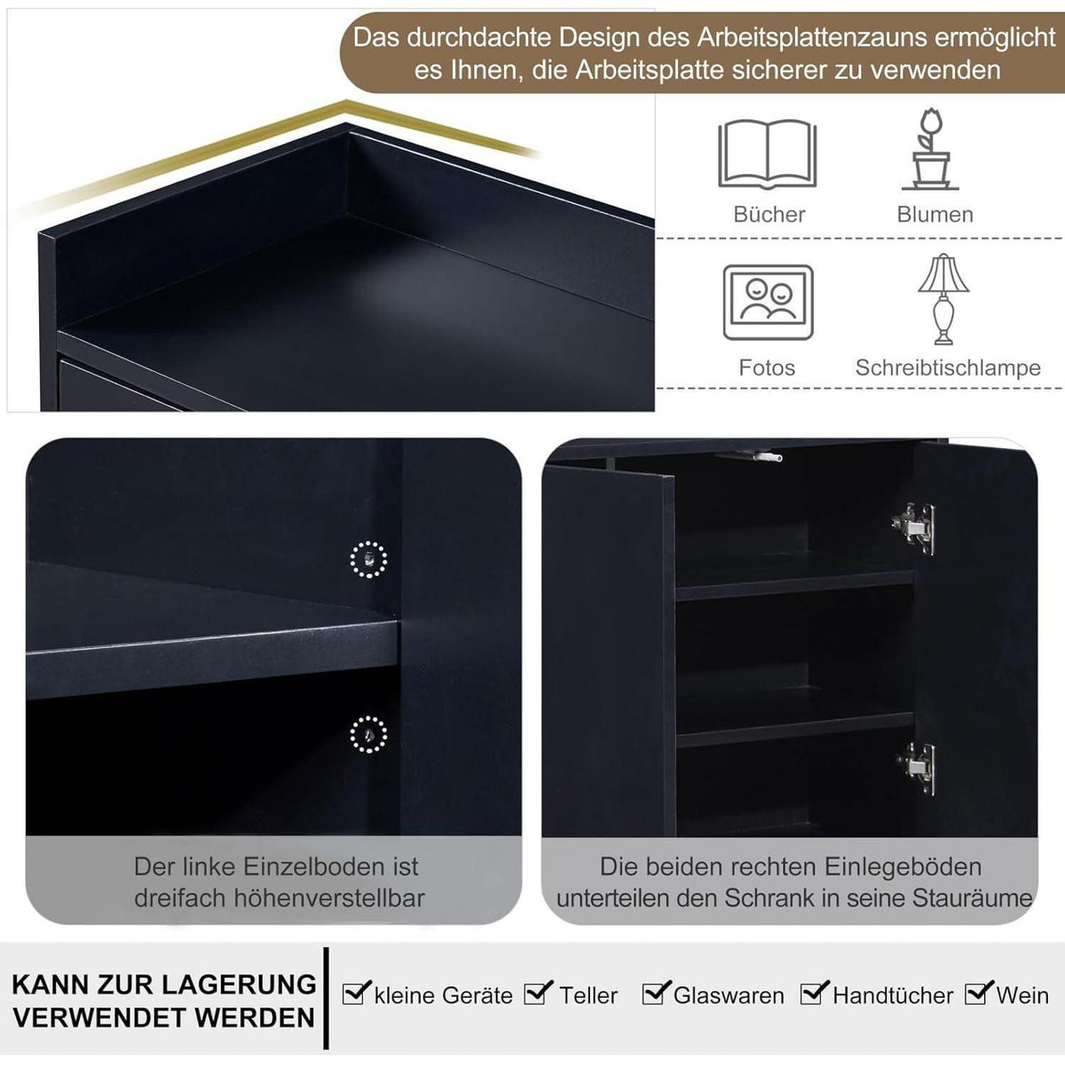 Modernes Sideboard mit 4 Türen – Schwarz, Minimalistisch & Vielseitig