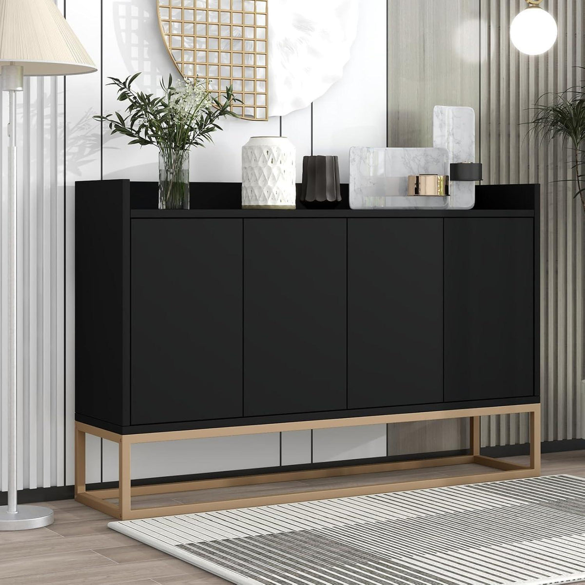 Modernes Sideboard mit 4 Türen – Schwarz, Minimalistisch & Vielseitig