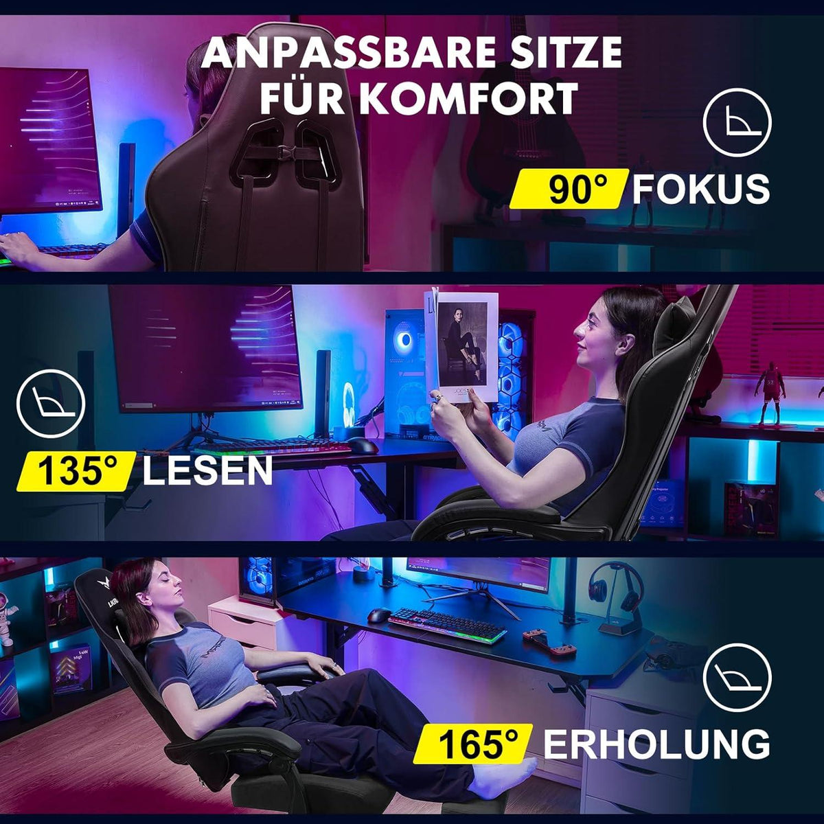 Gaming Stuhl mit Fußstütze Bürostuhl Ergonomisch verstellbar Lendenkissen