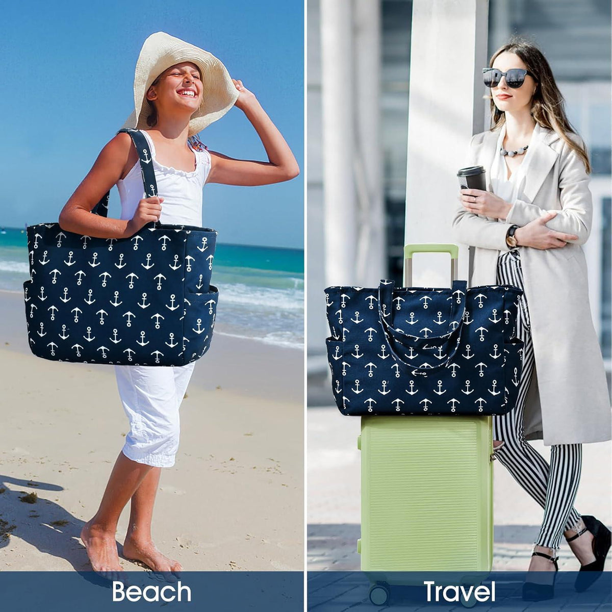 XXL Strandtasche wasserdicht mit Reißverschluss für Familie & Reisen