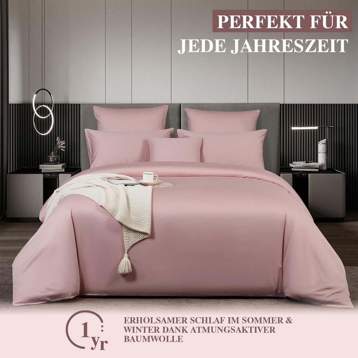 Satin Bettwäsche Set 200x220 cm Rosa Baumwolle