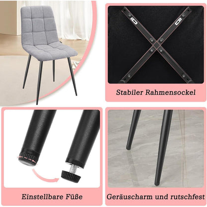 Essgruppe 140x80cm mit 4 gepolsterten Esszimmerstühlen Grau