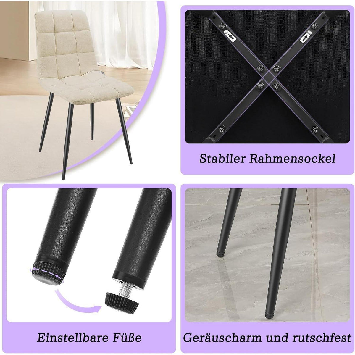 Essgruppe 140x80cm mit 4 bequemen Esszimmerstühlen