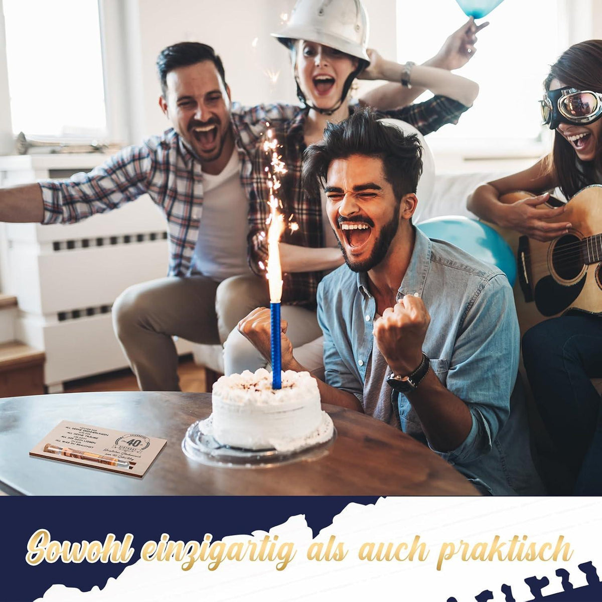 Geldgeschenk 40. Geburtstag mit Reagenzglas & Holzkarte