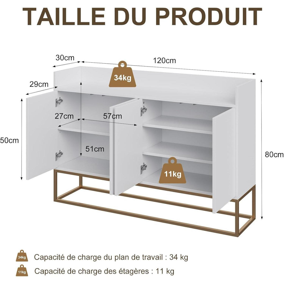 Modernes Sideboard mit 4 Türen – Weißes Wohnzimmerbuffet