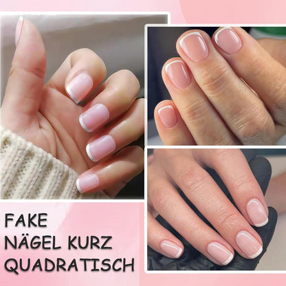 24 Rosa French Press on Nails - Kurze, Quadratische Fake Nägel