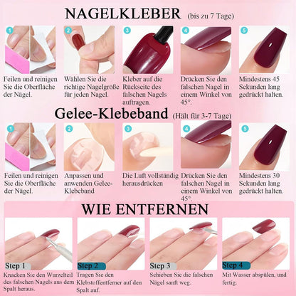 24 Rosa French Press on Nails - Kurze, Quadratische Fake Nägel