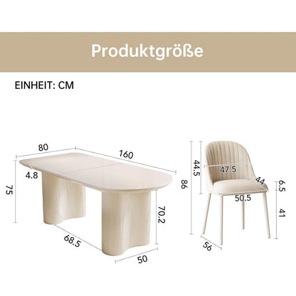 Moderner Esstisch Weiß mit 4 Polsterstühlen – 160cm Esszimmer Set