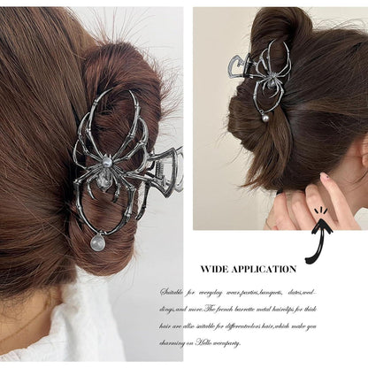 2 Stück Spinnen Haarklammer Metall Schwarz Silber Gothic Y2K Stil