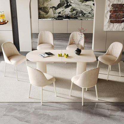 Moderner Esstisch Weiß mit 6 Polsterstühlen – Esszimmer Set 180cm