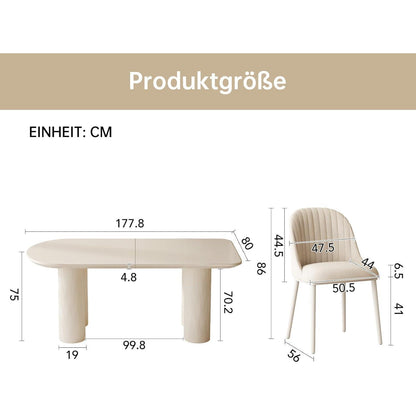 Moderner Esstisch Weiß mit 6 Polsterstühlen – Esszimmer Set 180cm