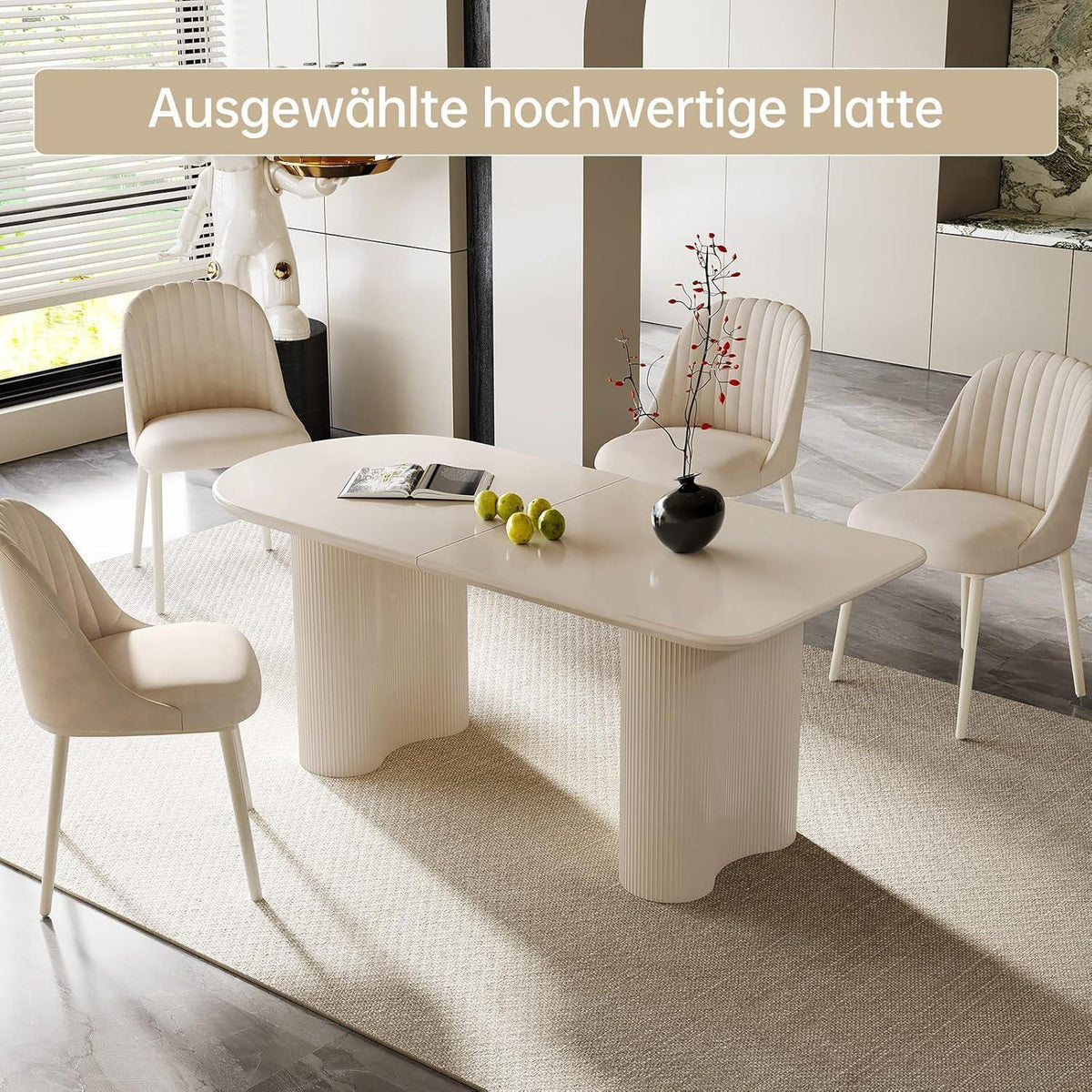 Moderner Esstisch Weiß mit 6 Polsterstühlen – Esszimmer Set 180cm