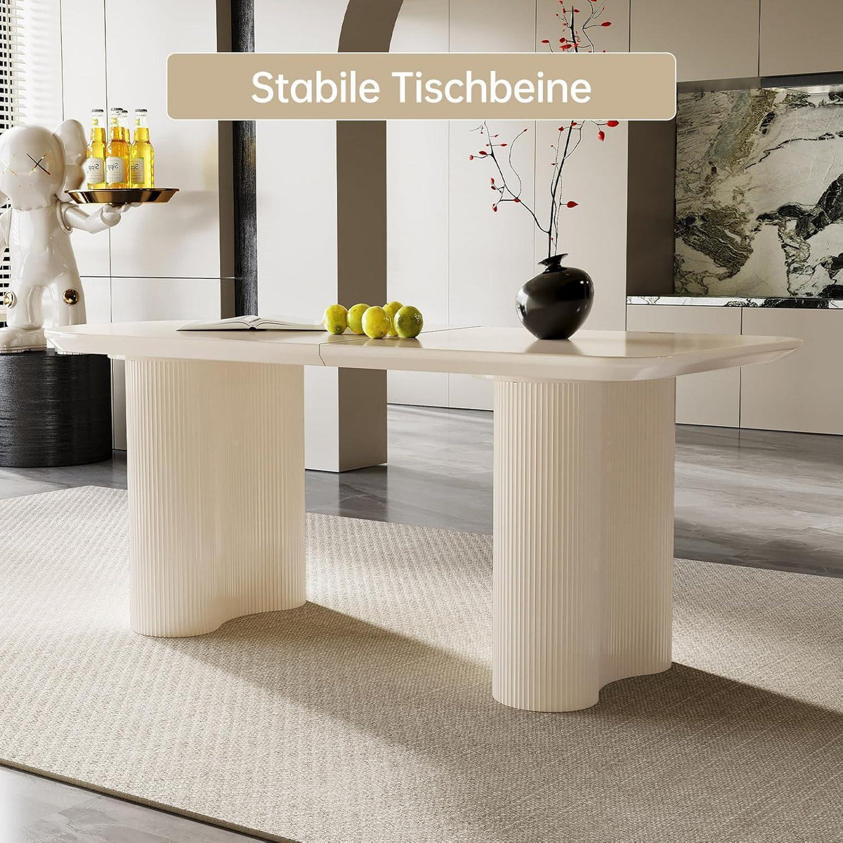 Moderner Esstisch Weiß mit 6 Polsterstühlen – Esszimmer Set 180cm