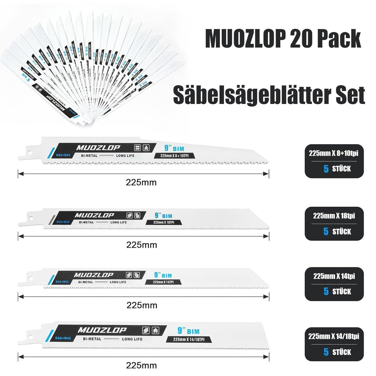 20er Säbelsägeblätter Set für Holz & Metall, CRV & BIM