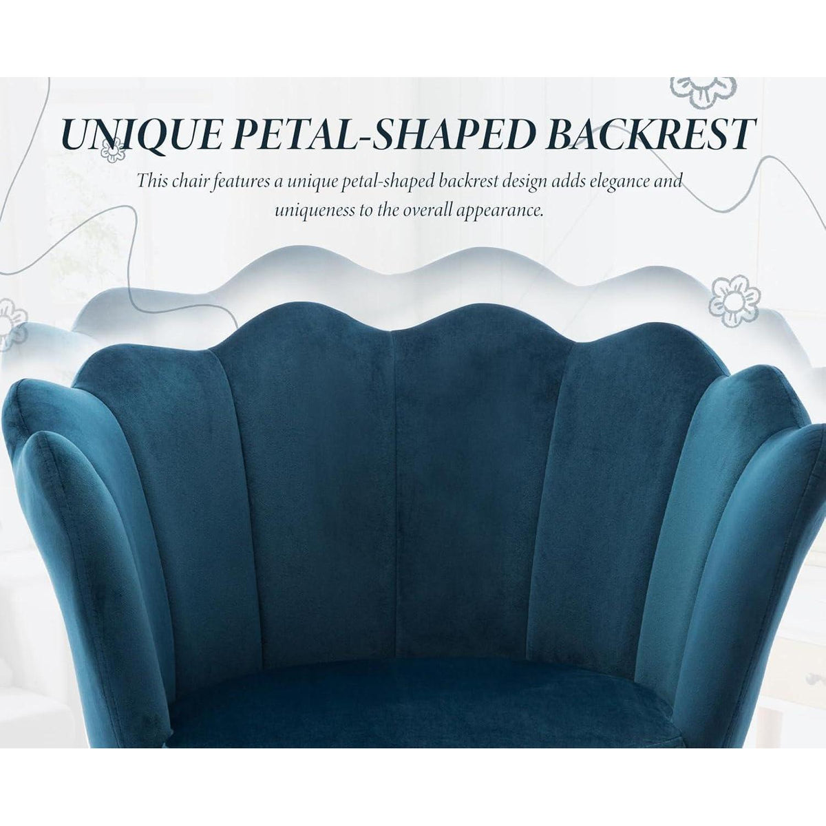 Samt Sessel Wohnzimmer mit Blumenform & Schwarz Beinen – Teal