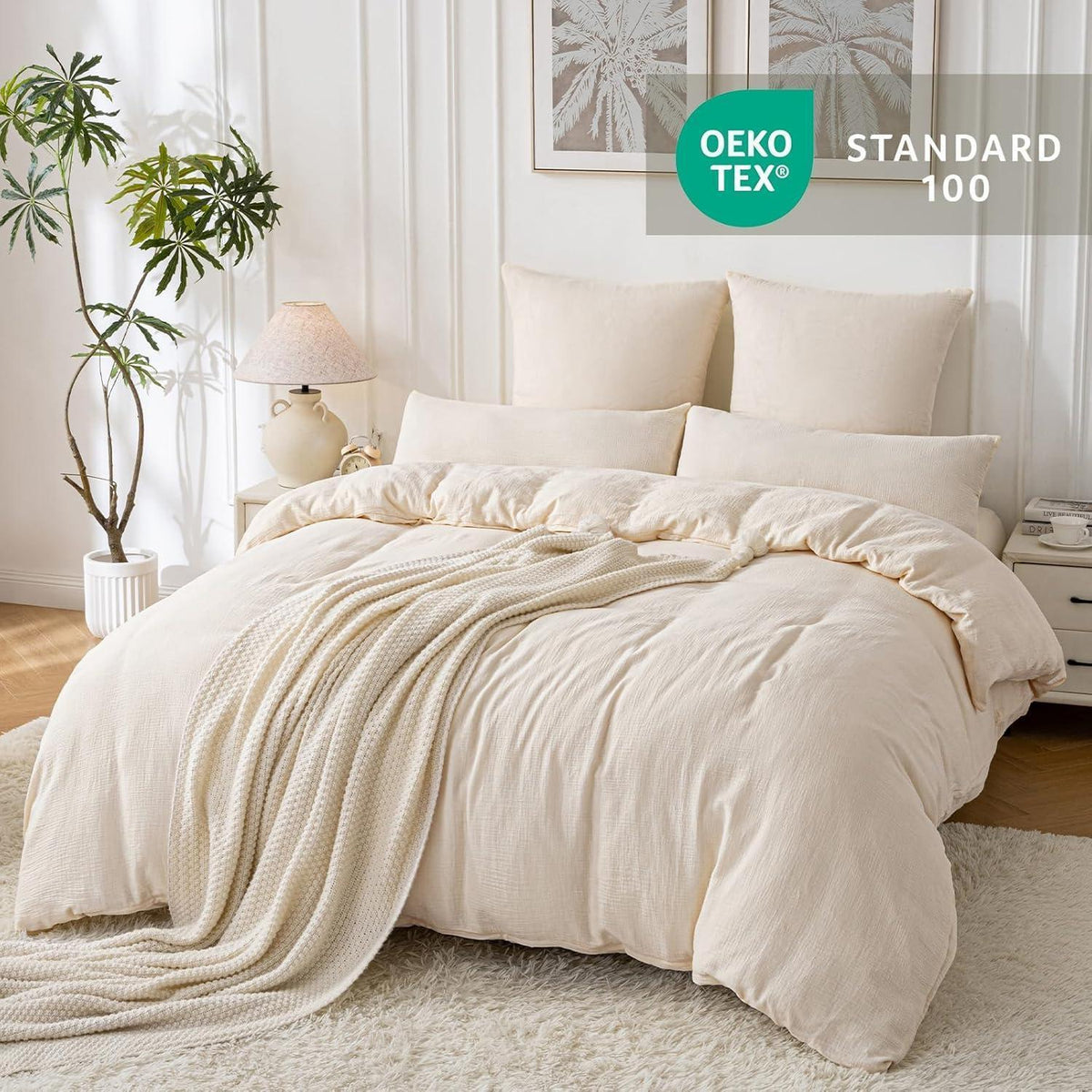 Bettwäsche-Set Doppelte Baumwolle Hellbeige 220x240 cm