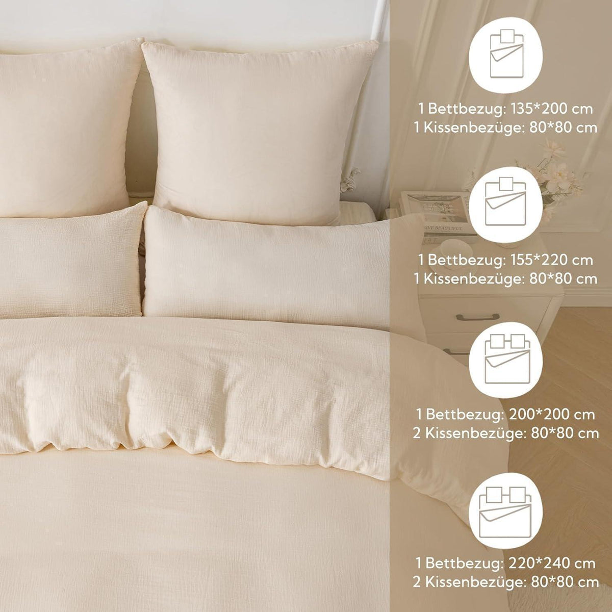 Bettwäsche-Set Doppelte Baumwolle Hellbeige 220x240 cm
