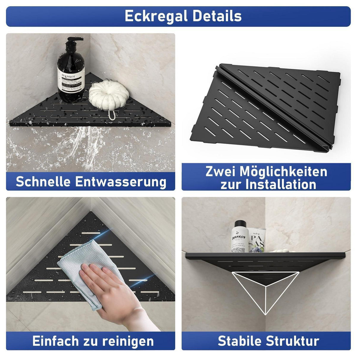 Eck Duschregal Edelstahl 2er Set Schwarz – Platzsparend & Modern