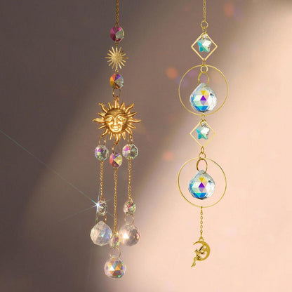 Kristall Windspiel mit Sonnen-Mond-Prismen – Regenbogen Sonnenfänger