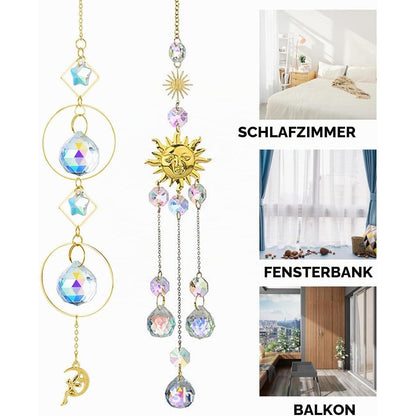 Kristall Windspiel mit Sonnen-Mond-Prismen – Regenbogen Sonnenfänger