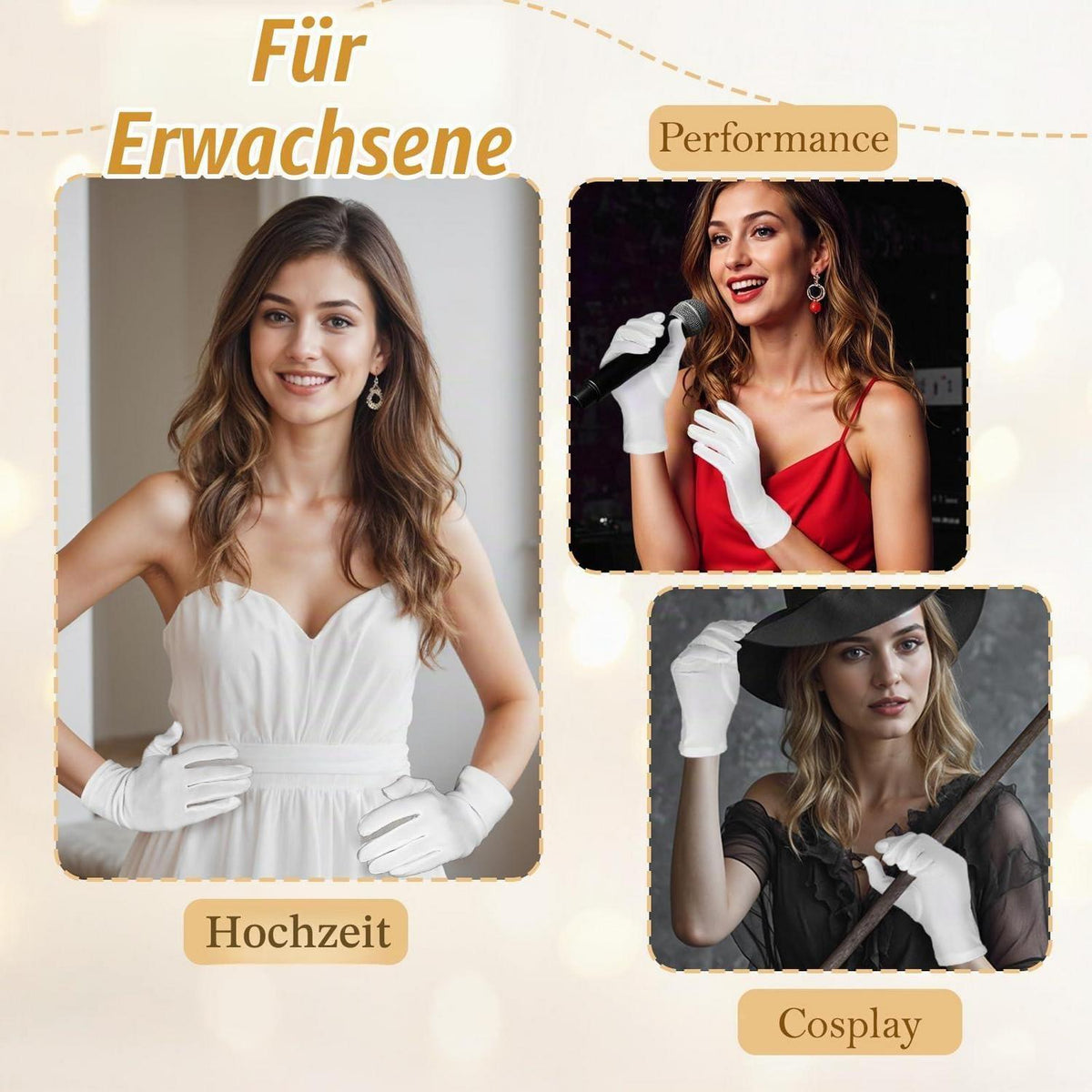 Brauthandschuhe Kurz Satin Weiß Elegant Hochzeit