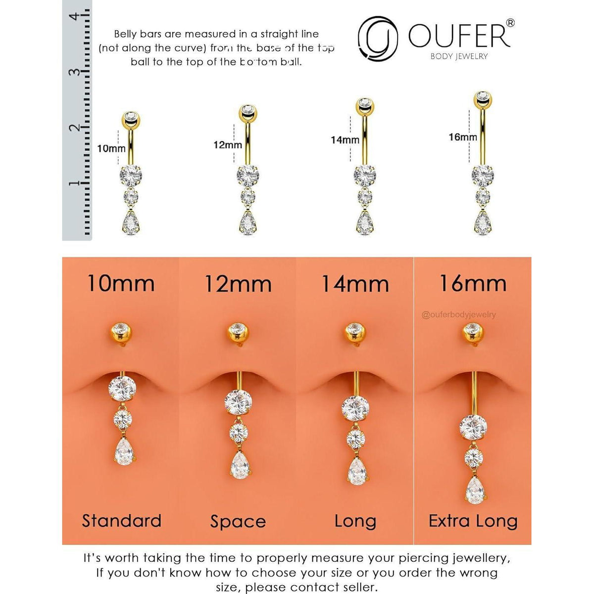 Bauchnabelpiercing Titan mit Zirkonia Tropfen Gold 14G