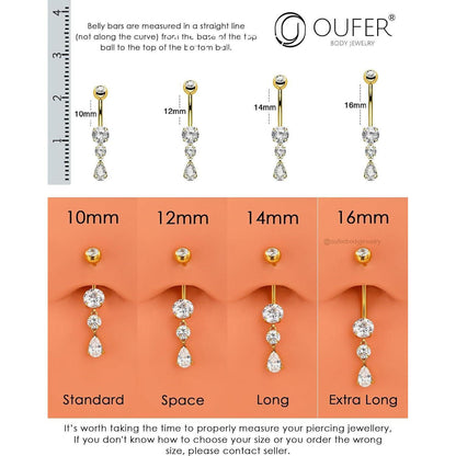 Bauchnabelpiercing Titan mit Zirkonia Tropfen Gold 14G